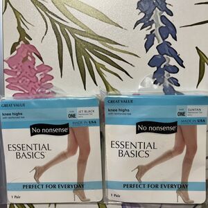 Vtg No Nonsense Essential Basics Knee Highs Size 1 Suntan And Jet Black Lot of 2